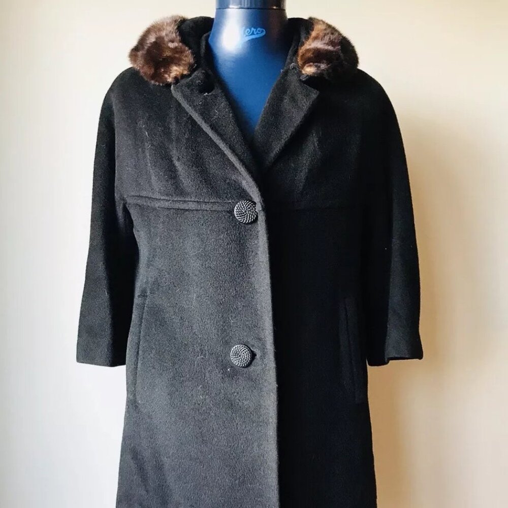 Vintage Rothmoor Wool Full Length Black Jacket Coat with Fur Collar